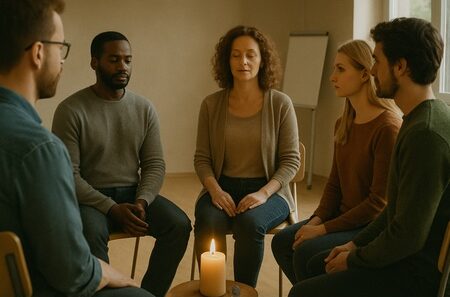 Gruppe macht ein Ritual im Arbeitskontext